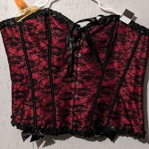 Red with black lace corset